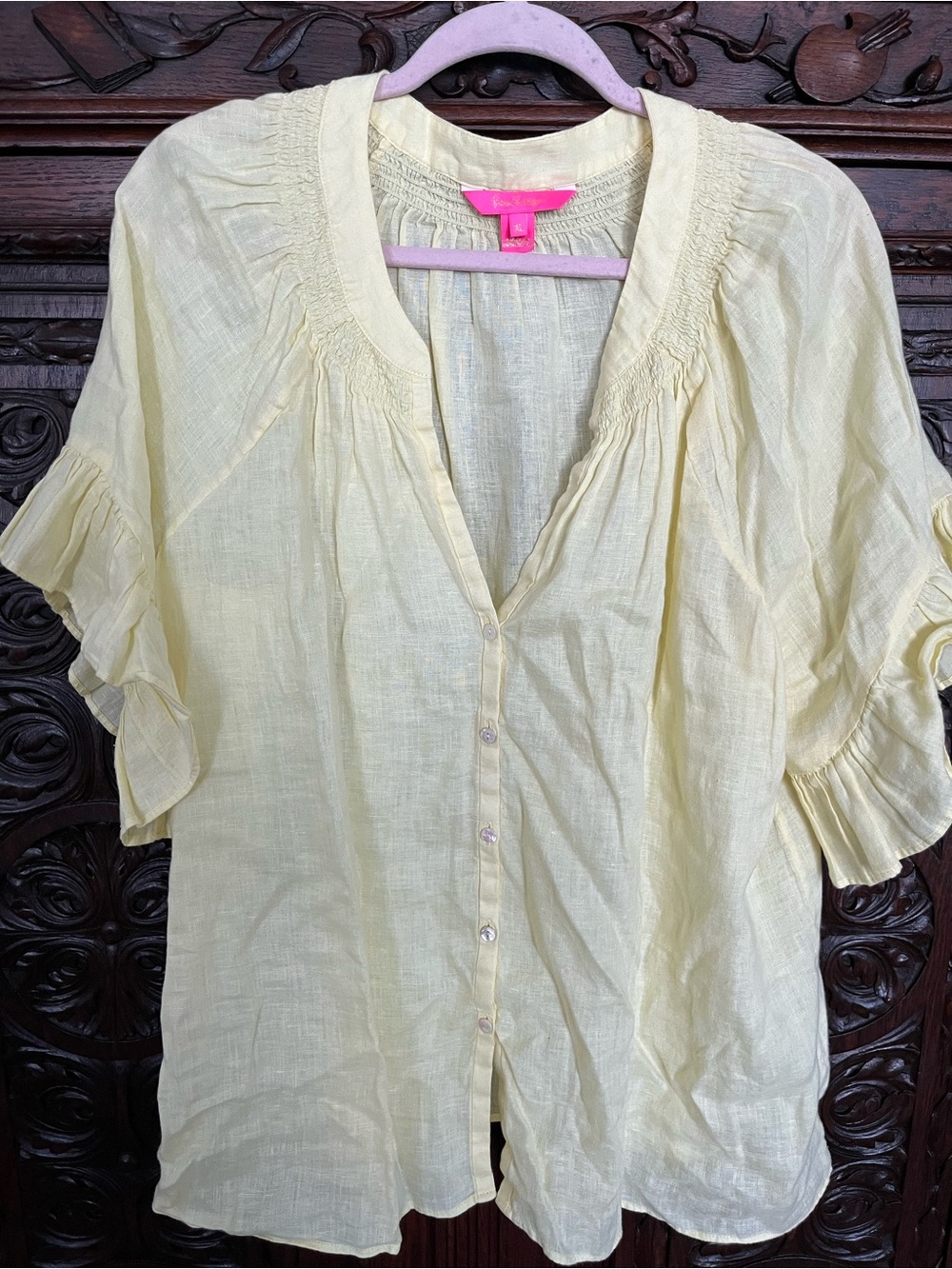 Lilly Pulitzer Pale Yellow Tayla Linen Blouse